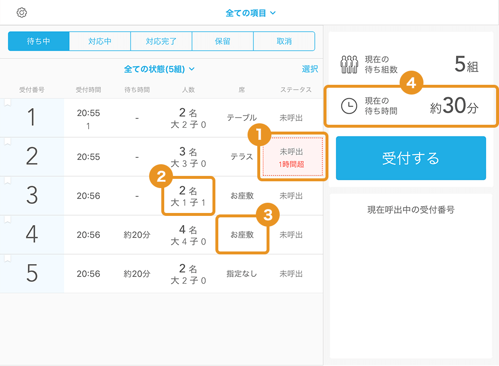 エアウェイト 店舗モード 待ち中画面