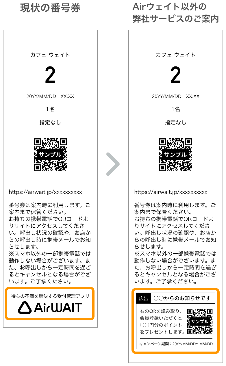 01 Airウェイト 番号券 現状の番号券 Airウェイト以外の弊社サービスのご案内が印字される番号券